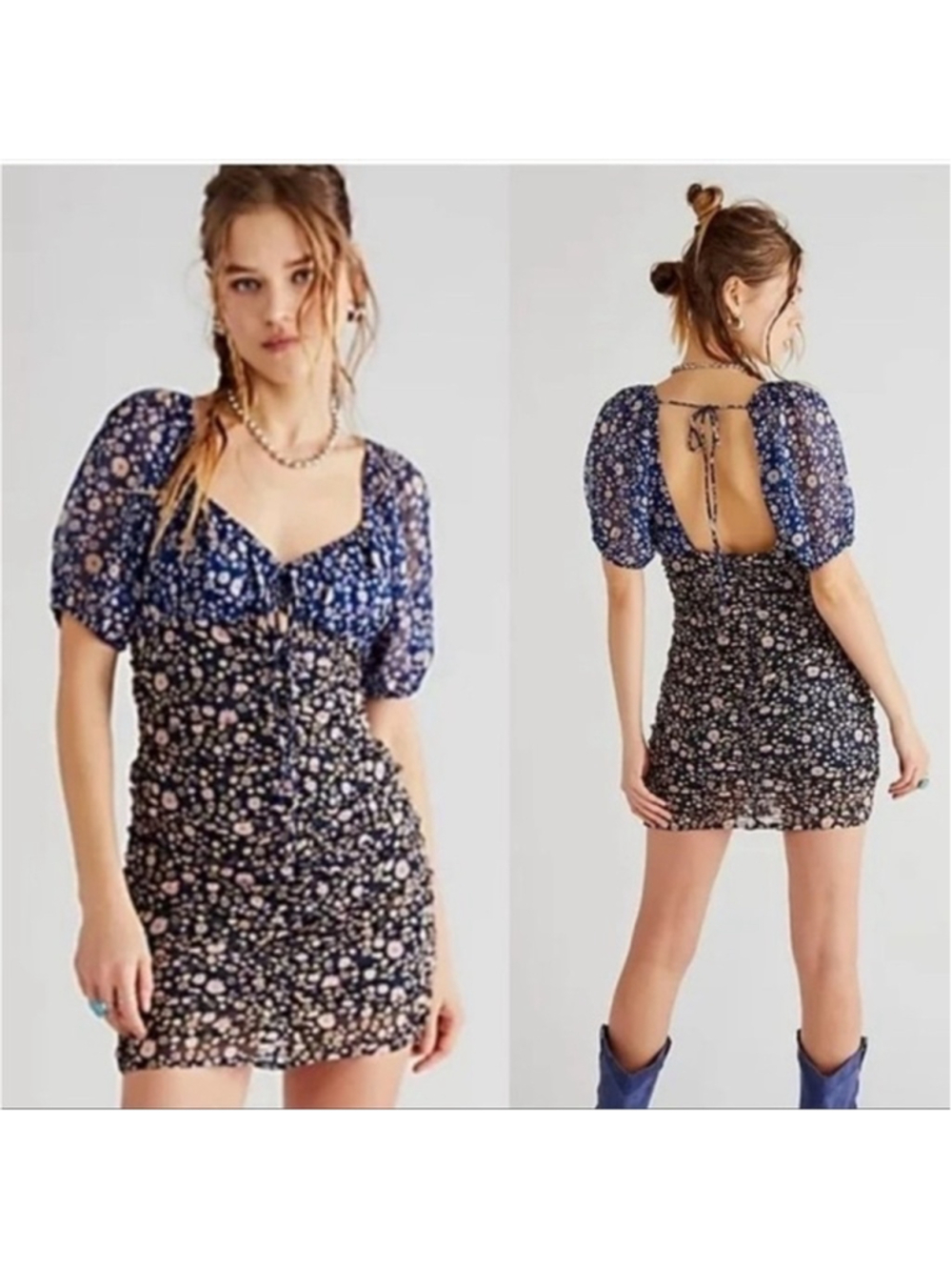 Free People Tessa Floral Ruched Mini Dress Women's Size XS